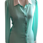Forever 21  Mint & White Button Down Long Sleeve Collared Top Size S Photo 0