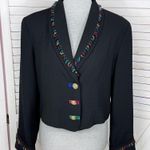 Vintage City Girl Petites 80s Rainbow Fringe Crop Blazer Jacket Black 12 Medium Size undefined Photo 0