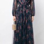 Marchesa Notte Dark Purple Sheer Rose Floral Plunging V Photo 0