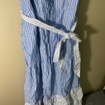 Talbots  blue white pin striped dress pockets sz 4 square neck tank belted Photo 2