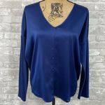 Stella & Dot  Blue Satin Vneck Blouse Photo 0
