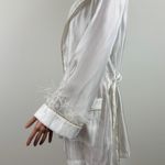 La’ Ros Gold Thread Feather Accent Sleeves Sleep Bath Robe Dressing Gown Small White Photo 8