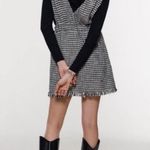 ZARA  Tweed Button Front Pinafore Mini Dress Sleeveless Blue Black White Sz Small Photo 6