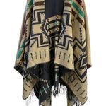 Reversible Southwest Shawl Poncho Ruana with Fringe Western Bohemian Tribal Black Size undefined Photo 2