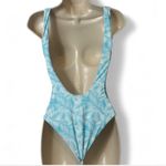 Palm Print One Piece Swimsuit‎ Blue Photo 4