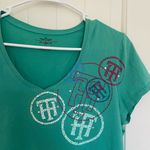 Tommy Hilfiger  women’s logo jewel v-neck teal shirt large‎ Photo 1