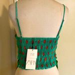 ZARA Women’s Green Polka Dot Spaghetti Top Asymmetrical Front Blouse Cami Top Photo 7