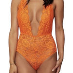 FREE PEOPLE X HAH Lace Bodysuit Sz S Burn Orange Feminine Party Resort Boho NWT Photo 0