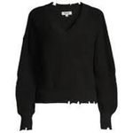 525 America  Black V-Neck Distressed Sweater Size XS NWT Photo 1