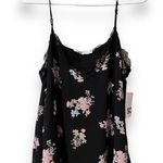 SO  lace inset cami junior medium black & pink floral chiffon v-neck sleeveless Photo 0