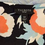 Talbots Petites Floral Mandarin Pleated Blouse | Size 12P | Orange Blue Black Photo 1
