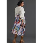 Anthropologie A-Line satin feel vibrant colorful Watercolor midi skirt Size 0 P Photo 4