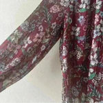 Topshop  Sz 8 Womens Dark Red Floral Print Mock Neck Shirt Blouse Prairie Boho Photo 1