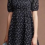 Maeve Iillian Eyelet Floral Dress Black White Puff Sleeve Cotton Size 8 Blue Photo 0