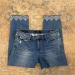 Lucky Brand EUC Blue Jeans with Embroidered White Lace Accents Photo 0