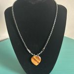 New Hand Crafted Heart Shaped Tiger’s Eye and Hematite Bead Necklace Brown Photo 0