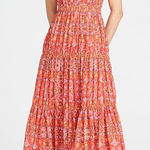 NEW Amur Mariana Rosewood Paisley Floral Strapless Cocktail Tiered Midi‎ Dress 6 Red Photo 0