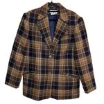 White Stag Wool Blend Plaid Blazer Jacket Brown Navy Classic Preppy Size 12 Academia Work Photo 0