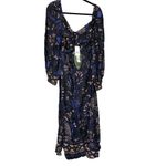 Farm Rio  Black Macaw Forest Tropical Print Tie Cutout Blouson Midi Dress Large Photo 5