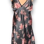 Vintage 90s California Dynasty Black Pink Floral Satin Slip Nightgown Dress Size M Photo 0
