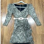 PATBO Gold Metallic lurex mesh fabric Leopard Drape Mini Dress sz 4 Black Photo 6