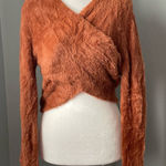 Elodie Pumpkin Spice Burnt Orange Eyelash Knit Wrap Front Crop Top Photo 0