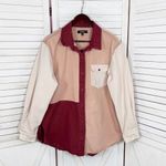Missguided Color Block Oversized Denim Button Up Shirt Maroon Peach 8 Photo 6