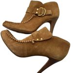 Tory Burch Womens Belen 9.5 Suede Stiletto Ankle Boots Booties Tan Camel Buckles Photo 11