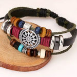 Unique Wooden Beads Wrist Cuff‎ Link Braided Leather Couple Decorative Bracelet Photo 0