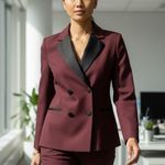 ZARA  Women’s Tuxedo Double Breasted Blazer Jacket Cabernet Burgundy Sz Large Photo 0