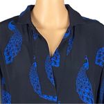 Ann Taylor black shirt dress with royal blue peacocks throughout Size Medium EUC Photo 1