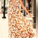 DREAM WEAVER PLUNGING NECK FLORAL MAXI DRESS (CREAM/MULTI) M Brown Size M Photo 0
