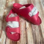 Pretty Little Thing Bright Pink Wide Fit Rubber Buckle Footbed Slides NWT Photo 1