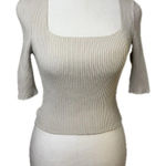 Elie Tahari  beige ribbed square neck top - size small Photo 0