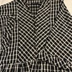 Very J  Oversized Black Striped Blouse. Size Small. Button 3/4 Front. Ruffle Photo 1