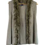Bandolino Women's Small Vest Grey Knit Open Front Cardigan Fur Trim Photo 0