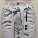Refuge  NWT Mom high rise paperbag woman size small white belted jean Photo 1