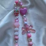 NEW Strawberry Heart Pearl Beaded Phone Lanyard Pink Photo 1
