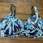 Lands End Blue Front Twist Underwired Bra Support Bikini Top Size 14DD UPF50 Photo 0