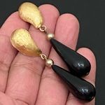Givenchy Vintage Signed Brushed Gold-tone Black Teardrop Dangle Earrings 10.6g Photo 4