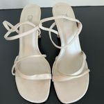 VTG Y2K Strappy BP Satin White Leather Kitten Heel Mule Square Toe Sandal Size 7 Black Photo 2