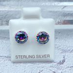 Rainbow Topaz CZ 7mm Sterling Silver Stud Earrings Photo 0