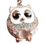 Boutique Bag Charm Keychain Rose Gold Tone and Rhinestone Owl Fashion Photo 1