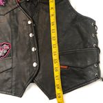 2000s Y2K Black 100% genuine leather biker goth punk rider motorcycle sleeveless jacket coat vest patches lace up side Photo 7