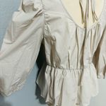 ZARA Beige Round Neck Below-The-Elbow Balloon Sleeves OpenBack Self Tie Top Sz L Photo 11