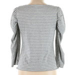 Rebecca Taylor  La Vie Grey & White Stripe Cotton Puff Sleeve Blouse Size Large L Photo 2