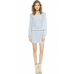 BCBGMAXAZRIA  Kristey Pleated Ruffle Bib Dress in Light Dusty Blue, Size Large‎ Photo 3
