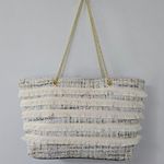 Gianni Bini Tweed Fringe Tote Bag with Gold Chain Straps – Cream Multicolor Photo 2