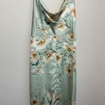 Boohoo NWT Sage Green Satin Floral Cowl Tie-Back Flute Hem Slip Midi Dress 12 Photo 2