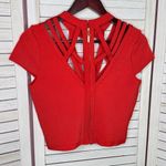 Bebe  Cutouts Cage Bodycon Bandage Top Cap Sleeve Cherry Red Large‎ Photo 8